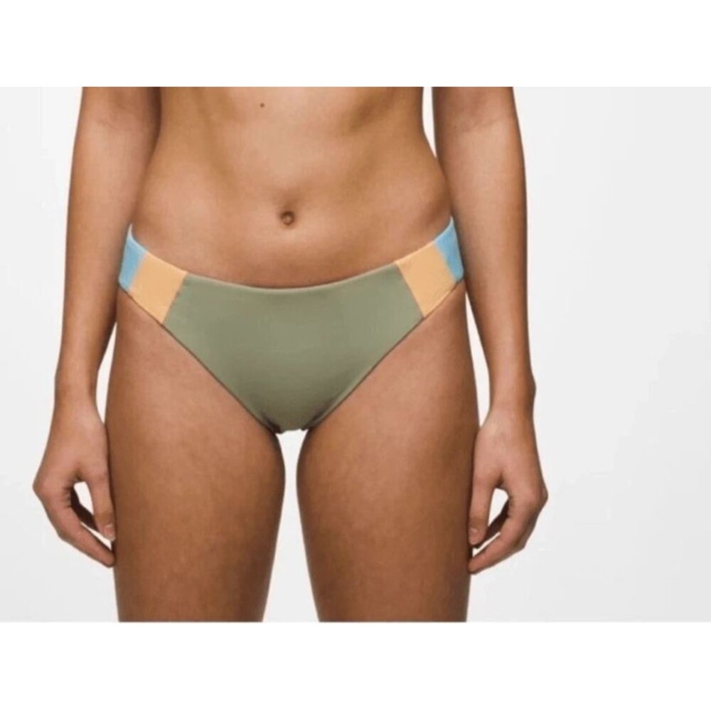 Prana New Small Tulum Swim Bikini Bottom Greenโ Peach Blue Color Block MId RIse